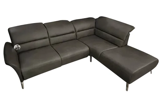 Ecksofa Dunkelgrau, Leder - 253x200 cm